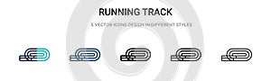 Running track icon in filled, thin line, outline and stroke style. Vector illustration of two colored and black running track
