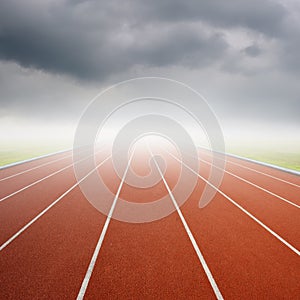 Running track with one lanes with raincloud