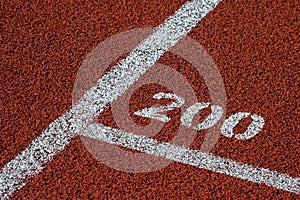 Running track rubber standard red color and white line and number 200