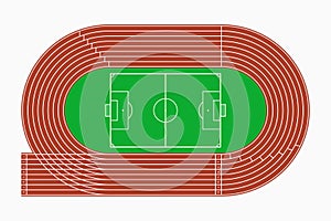 Running track and soccer or football field, top view of sport stadium. Vector.