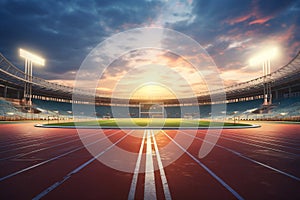 Running track stadium evening arena with crowd fans