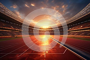 Running track stadium evening arena with crowd fans