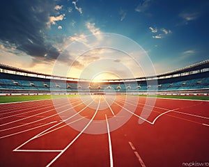 The running track stadium evening arena is empty.