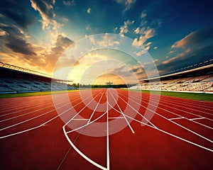 The running track stadium evening arena is empty.