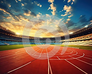 The running track stadium evening arena is empty.