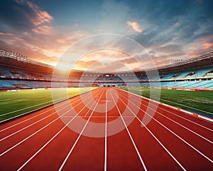 The running track stadium evening arena is empty.