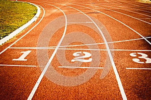 Running track start line texture with lane numbers