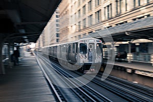 A running train in Chicago