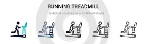 Running treadmill icon in filled, thin line, outline and stroke style. Vector illustration of two colored and black running