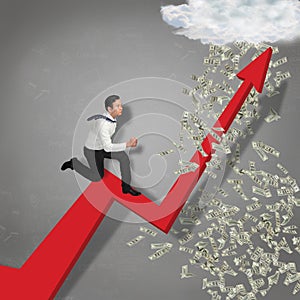 Running Trough Business Growth Arrow to Rain of Money