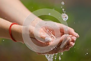 Running water and hands