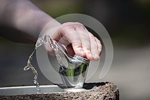 Running Water in an Outdoor Water Fountain