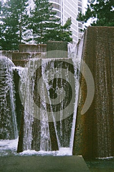 Running Waterfall in Keller Fountain Park in Portland, Oregon
