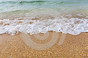 A running wave on the sandy shore.