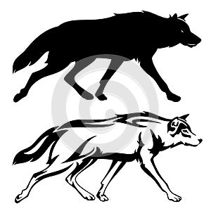 Running wolf black vector design