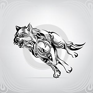 The running wolf in an ornament. vector illustration