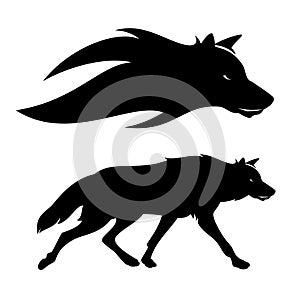 Running wolf vector silhouette portrait