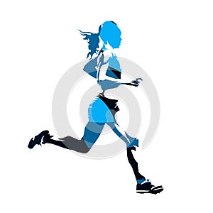 Running woman, abstract blue vector silhouette