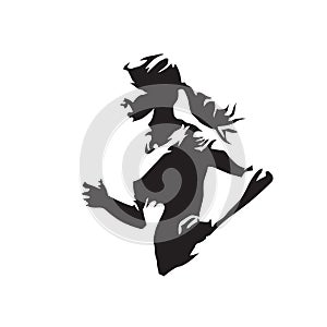 Running woman, abstract isolated vector silhouette. Run logo