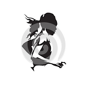 Running woman, abstract isolated vector silhouette. Run logo