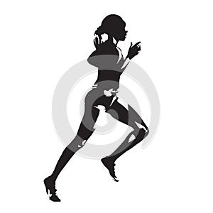 Running woman, abstract vector silhouette