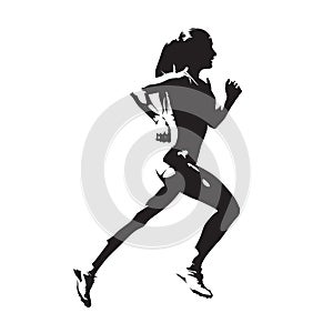 Running woman, abstract vector silhouette