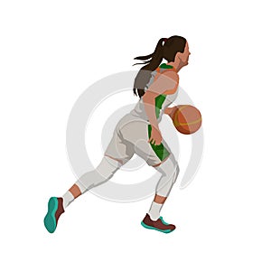 Running woman with ball, basketball player