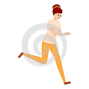 Running woman rush job icon, cartoon style