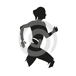 Running woman, side view, isolated vector silhouette. Run