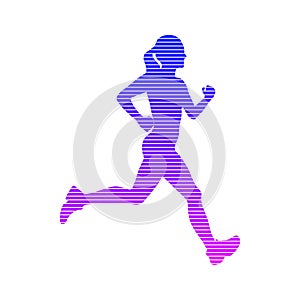 Running woman silhouette, outlined vector sketch, fitness concept
