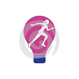 Running Women bulb shape logo design.