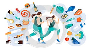 Running women with different set of healthy and fast food environment.