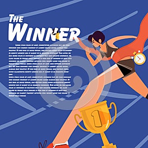 Running women at finished line. success concept - vector illustration