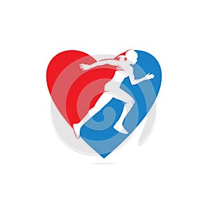 Running Women heart shape logo design.