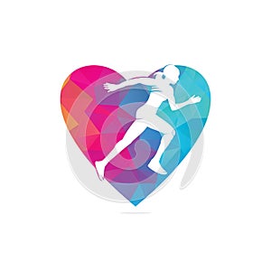 Running Women heart shape logo design.