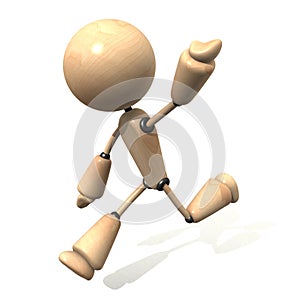 Running wooden figure waving