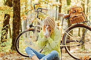 Runny nose remedies. Seasonal allergy. Woman handkerchief sneezing because of allergy. Blonde allergic reaction relax