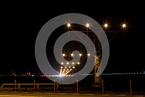 Runway landing lights at night