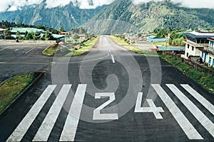 Runway No 24 of world`s most dangerous airport in Lukla,Nepal. Tenzingâ€“Hillary Airport at altitude 2,845 m