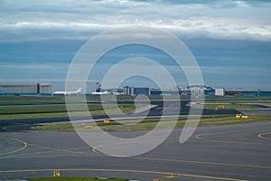 Runways and hangars at an airport