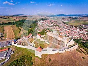 Rupea Fortress in Transylvania, Romania aerial view