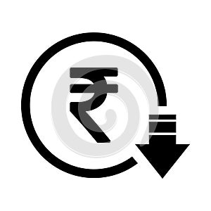 Rupee reduction symbol, cost decrease icon. Reduce debt bussiness sign vector illustration photo