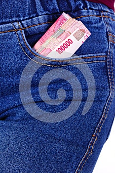 Rupiah Money in Jeans Pocket
