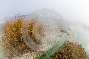 Rupite in Bulgaria, reeds and green water hot spring