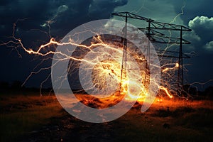 The rupture of a power line causing sparks to emanate from the severed wires