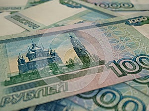 RUR. Russian currency. Russian Federation Ruble. Finance background. Macro shot