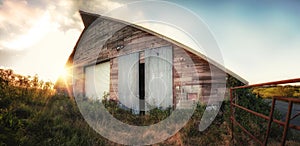 Rural Abandoned Barn at Sunset, No People, Farm, Agriculture