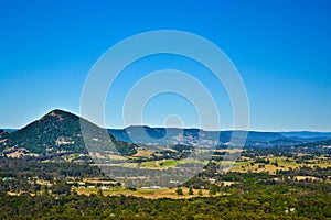 Rural acreage and farms, with Cooroy Mountain and Noosa Hinterland, Sunshine Coast, Queensland, Australia.