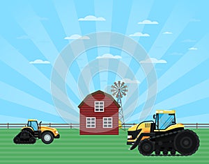 Rural agribusiness vector concept with tractor