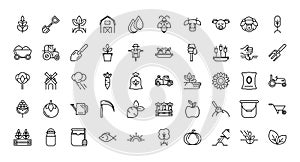 Rural agriculture thick line icons set